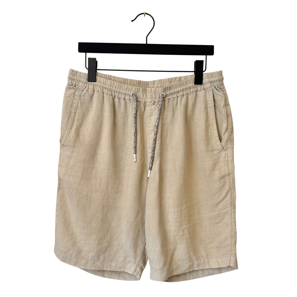 Tommy Bahama Mens 100% Linen Elastic Waist Drawstring Shorts Beige Tan Size M